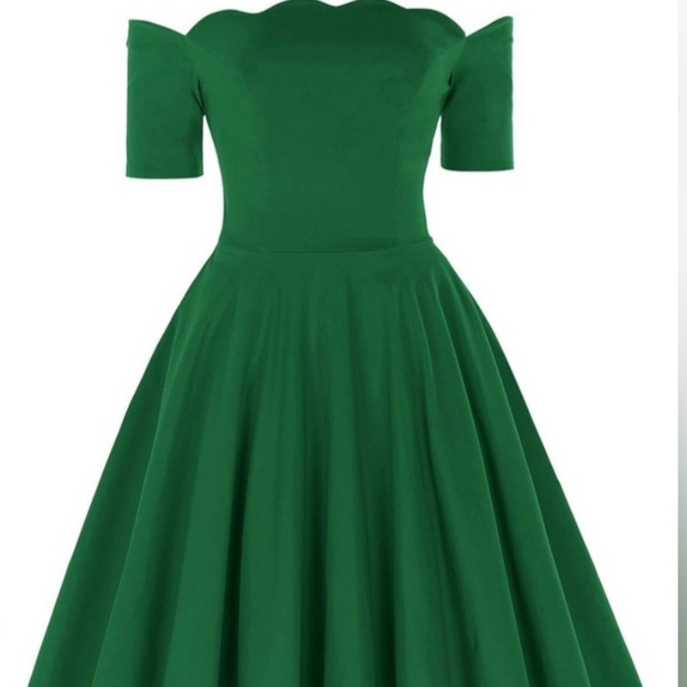 1950s Scalloped off-shoulder Pinup Dress